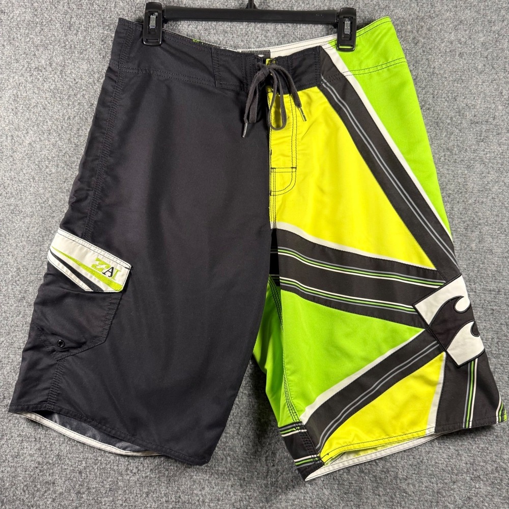 Billabong Andy Irons rising sun signature Board Shorts 32 Black Green Yellow